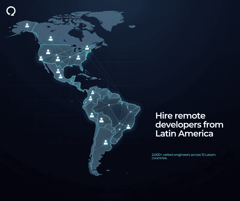 Hire remote developers from Latin America — OpenWorks network map connecting Canada to 2,000+ vetted engineers across 15 Latam countries