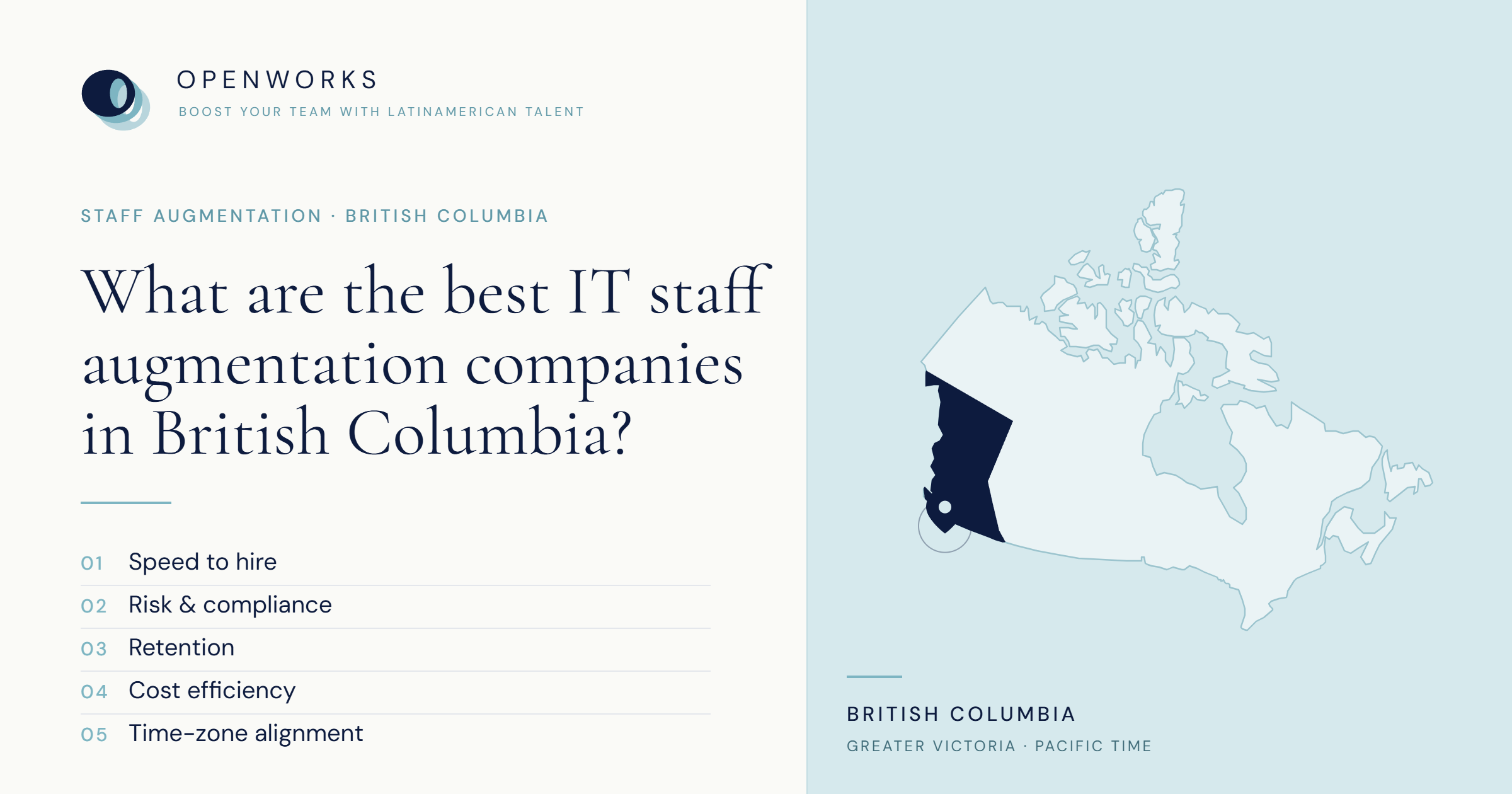 Entreprises de staff augmentation IT en Colombie-Britannique — comparaison staffing nearshore OpenWorks