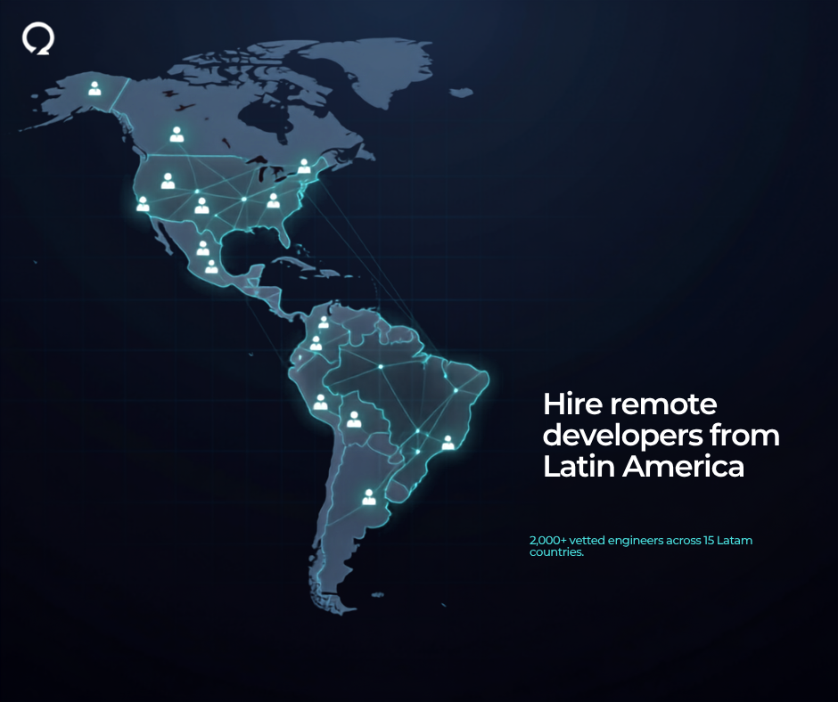 Hire remote developers from Latin America — OpenWorks network map connecting Canada to 2,000+ vetted engineers across 15 Latam countries
